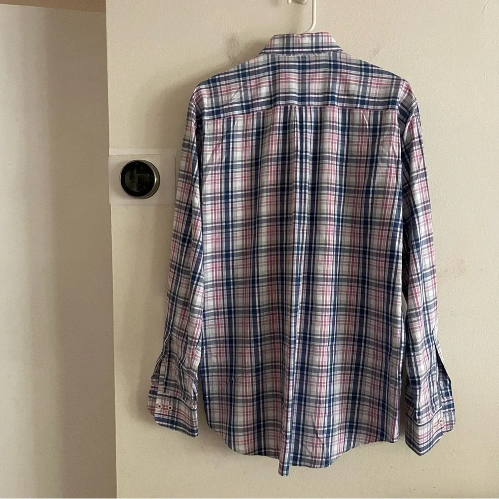 Peter Millar cotton Men's Plaid Shirt - Blue, Red, and White size large